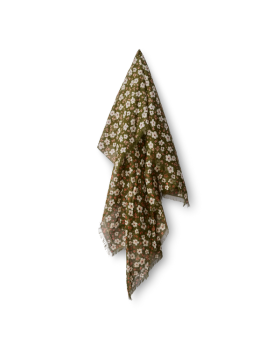 Front view of The Floral Ranch Scarf by Kristopher Brock / Olive/Beige Floral - Olive/Beige Floral on plain background