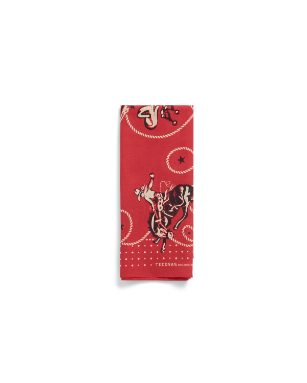 Folded view of Bucking Bronco Bandana - Red on plain background