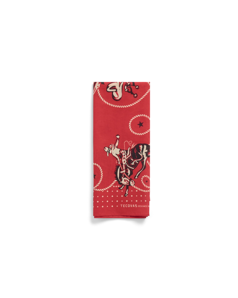 Folded view of Bucking Bronco Bandana - Red on plain background