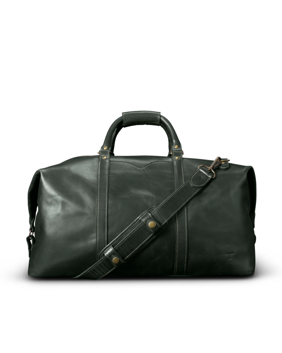 Front view of Bartlett Large Weekender - Midnight Green on plain background