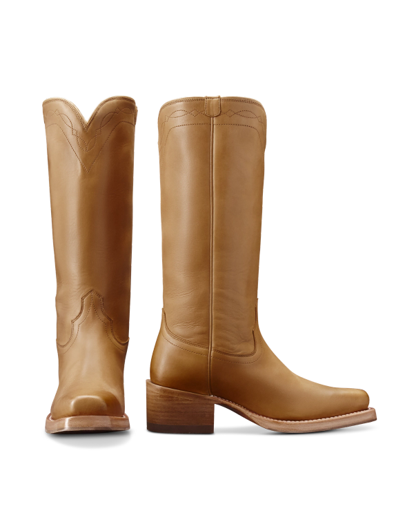 Pair view of The Charlie Wide Calf - Camel Cowhide on plain background