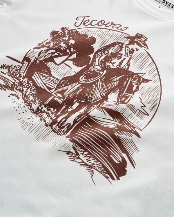 Closeup detail view of Men's Sketchbook Cowboy Tee - Bone / Brown