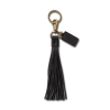 Front view of Leather Tassel Key Ring Midnight Bovine / OS - Midnight on plain background
