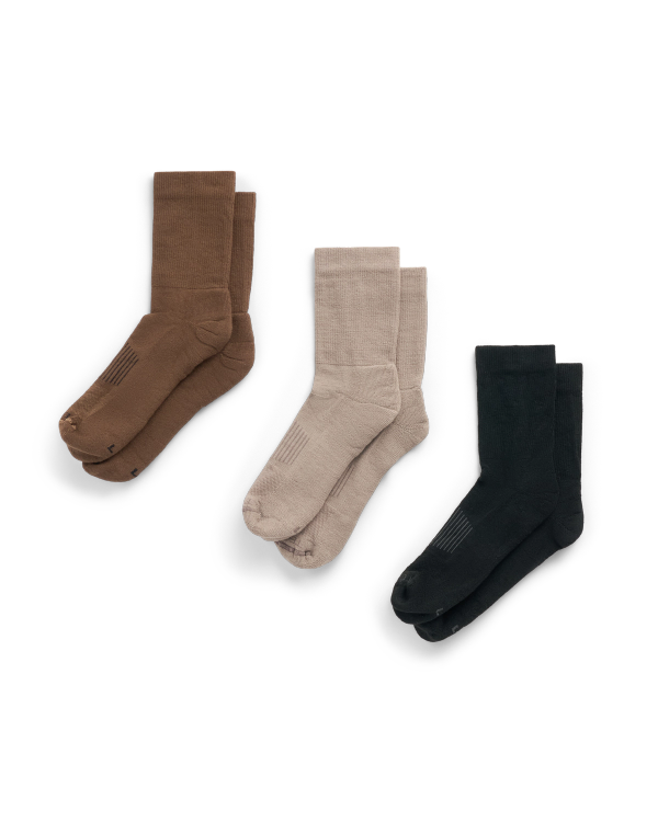 Front view of Crew Socks (3-Pack) - Brown/Tan/Black on plain background