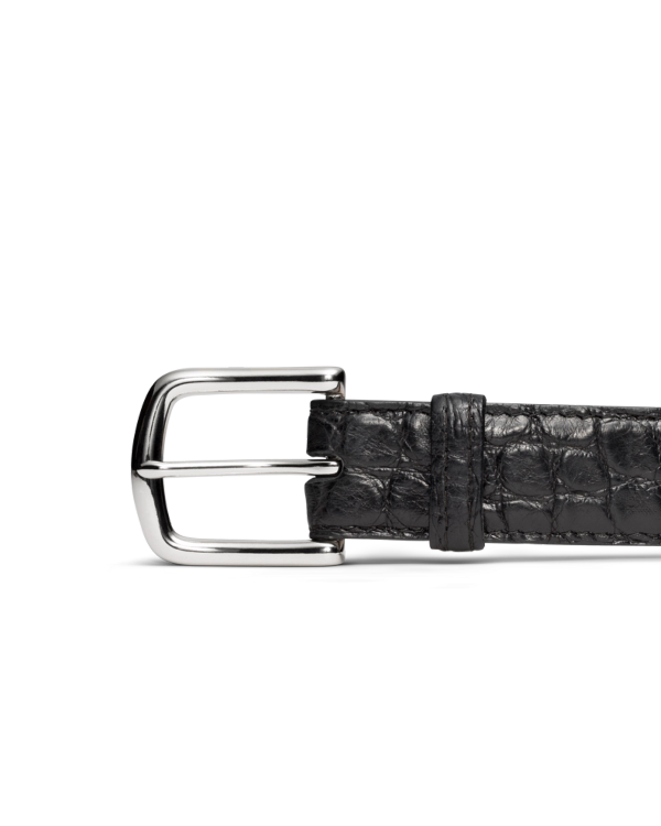 Front view of Men's Alligator Belt II - Midnight on plain background