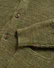 Closeup detail view of Men's Shawl Collar Cardigan Sweater - Olive