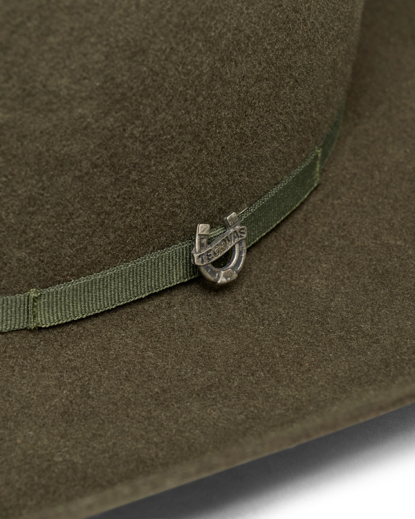 Closeup view of Cattleman Wool Cowboy Hat - Dark Olive