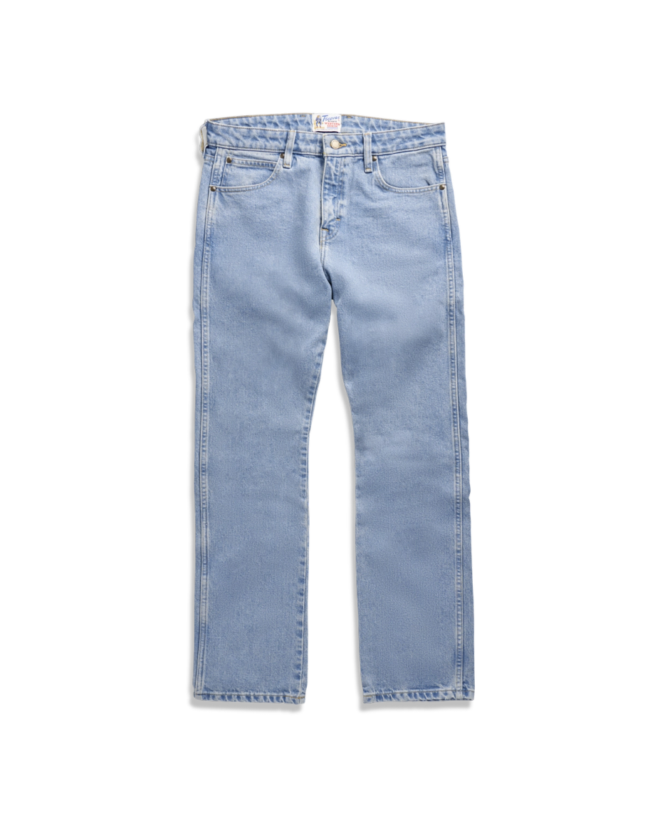 Front view of Men's Slim Straight Heritage Denim - Light Blue on plain background