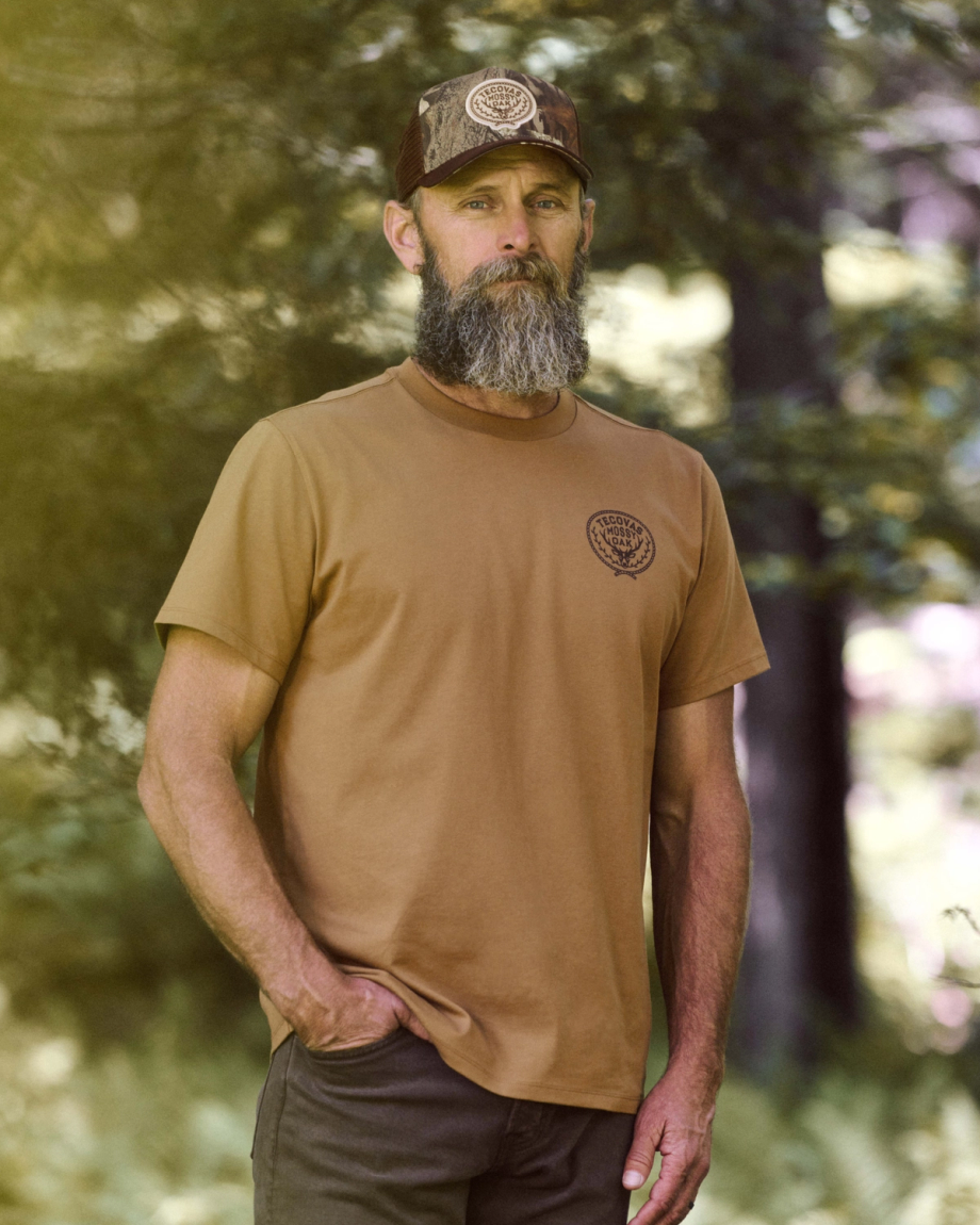 View of Men's Tecovas x Mossy Oak Cowboys & Deer T-Shirt - Olivewood