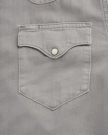 Closeup detail view of Men's Denim Short Sleeve Pearl Snap - Light Gray