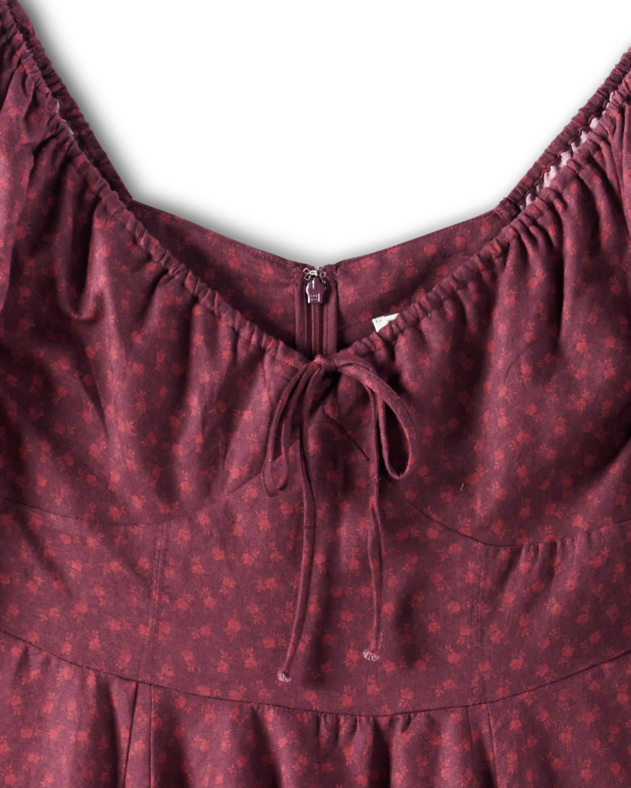 View of Women's L/S Mini Dress - Burgundy Floral