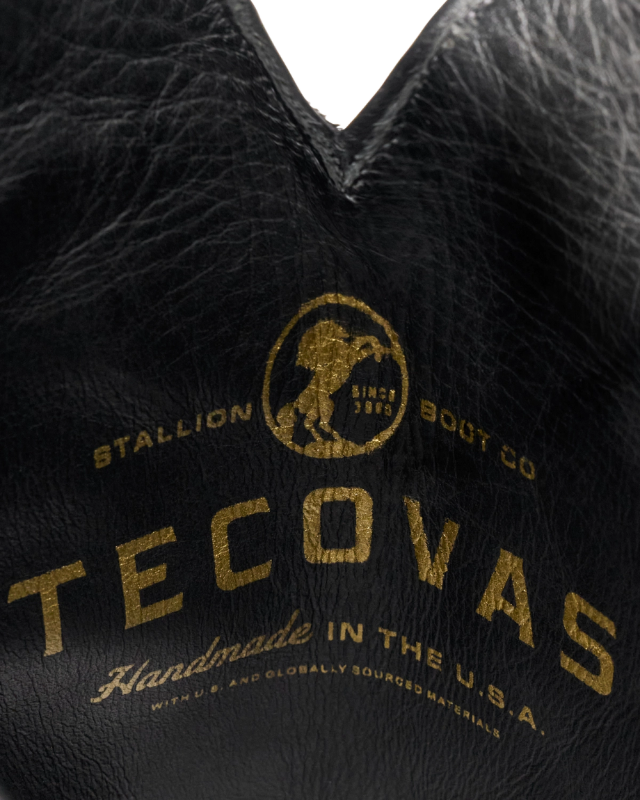 Closeup view of The Stallion x Tecovas Boot - Midnight Giant Gator