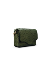 Quarterfront view of Ostrich Shoulder Bag - Forest Green on plain background