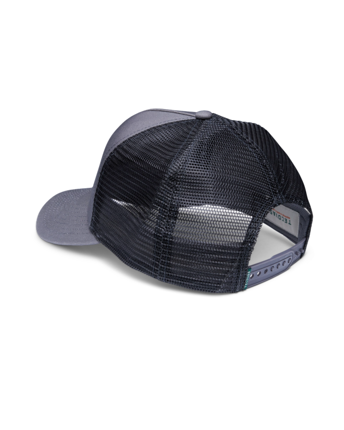 Back view of Quality Made Western Five-Panel Trucker Hat - Gray on plain background