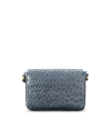 Back view of Ostrich Flap Handbag - Blue on plain background