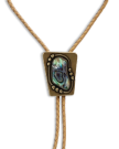 Closeup detail view of Iron Lamb Abalone Bolo - Blue / Tan