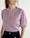 Front view of Women's Split Neck Top - Purple on model
