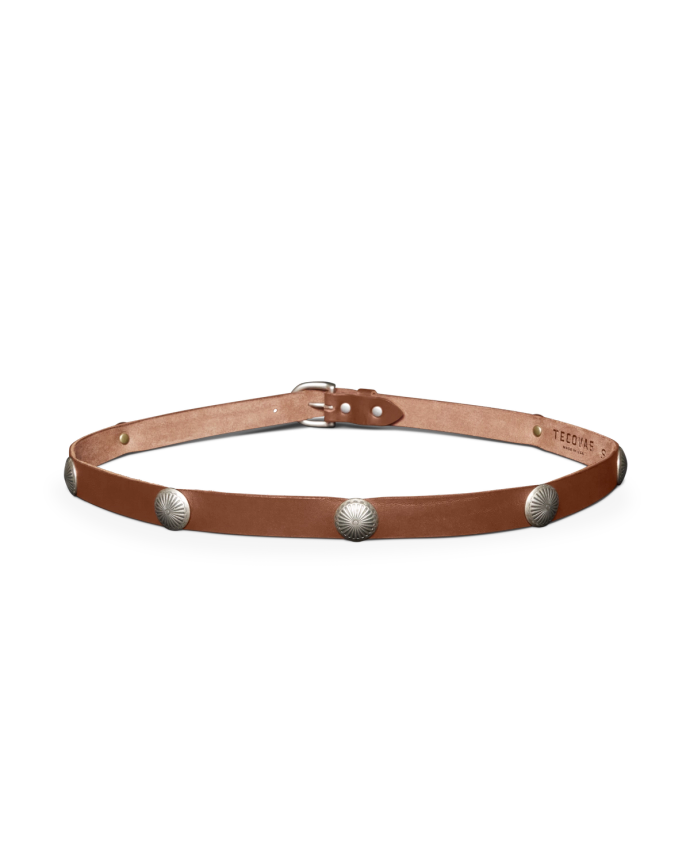 Full view of Women's Concho Belt - Brown on plain background