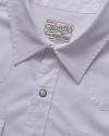 Closeup detail view of Men's Flying-T Foundation Weight Short Sleeve Pearl Snap - White
