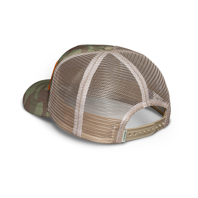 Profile view of Western Goods Five-Panel Low Profile Hat - Khaki Camo on plain background