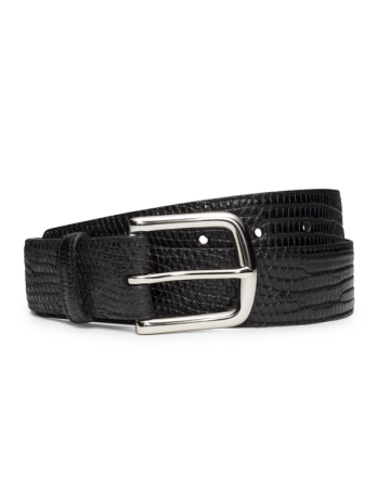 Front view of Men's Lizard Belt II - Midnight on plain background