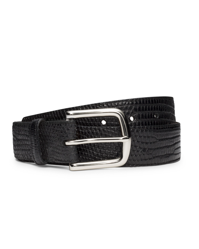 Front view of Men's Lizard Belt II - Midnight on plain background