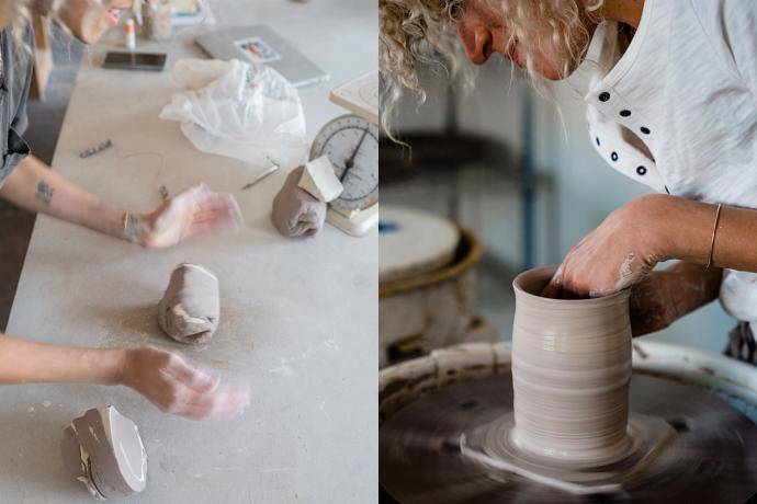 woman working in pottery studio