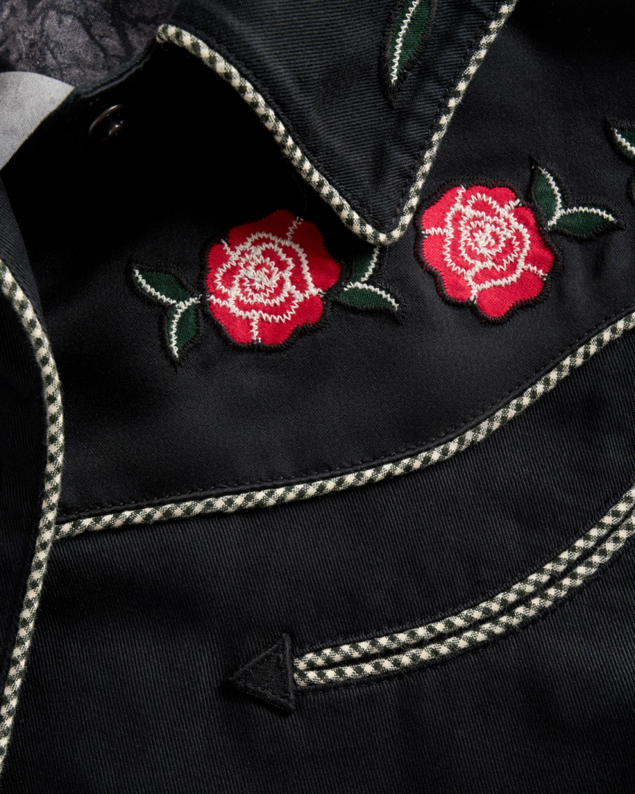 Closeup view of Women's Embroidered Dolly Jacket - Black