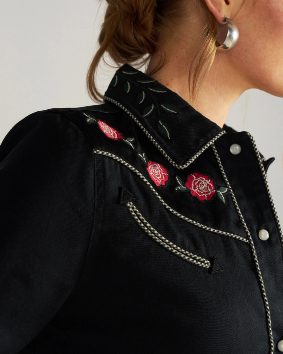 Closeup detail view of Women's Embroidered Dolly Jacket - Black