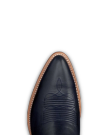 Toe view of The Jolene - Atlantic Blue/Chambray Cowhide on plain background
