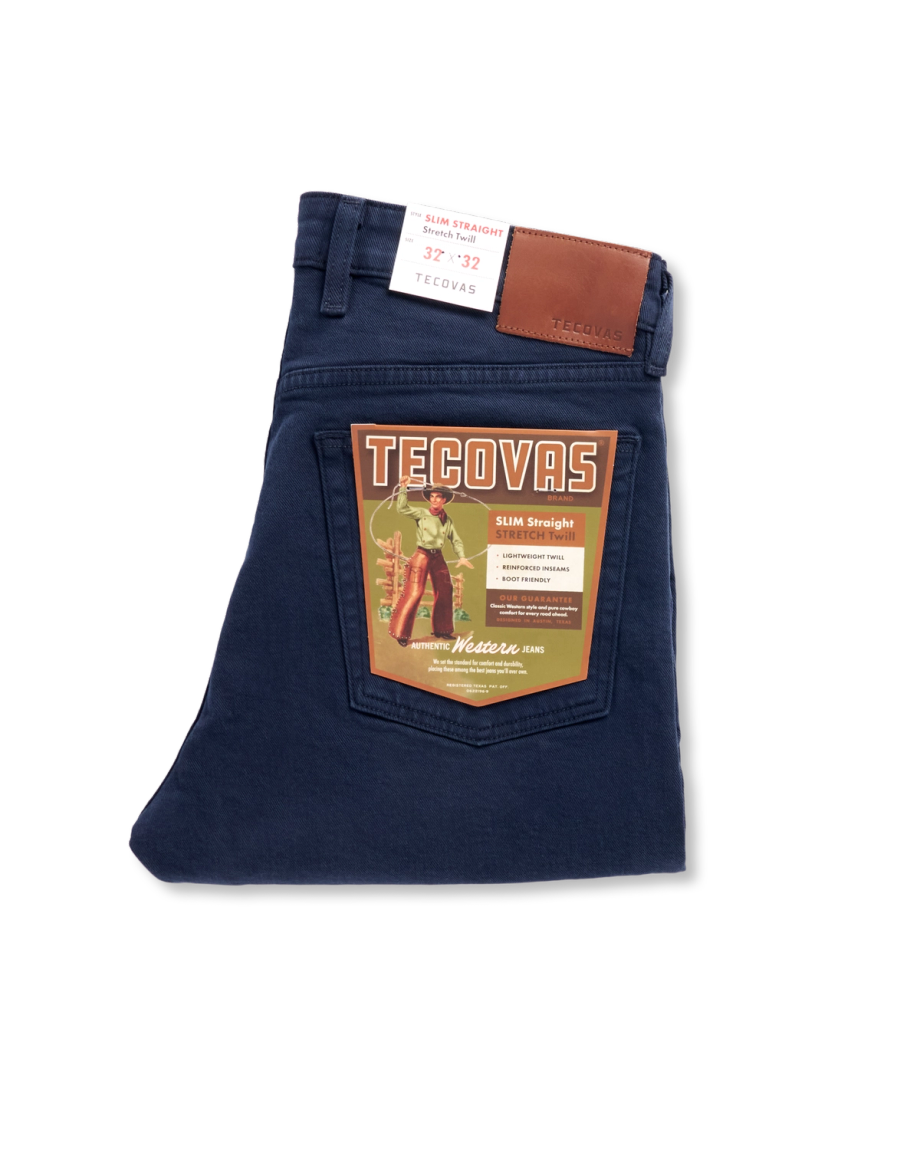 Folded view of Men's Slim Straight Stretch Twill - Dark Navy on plain background