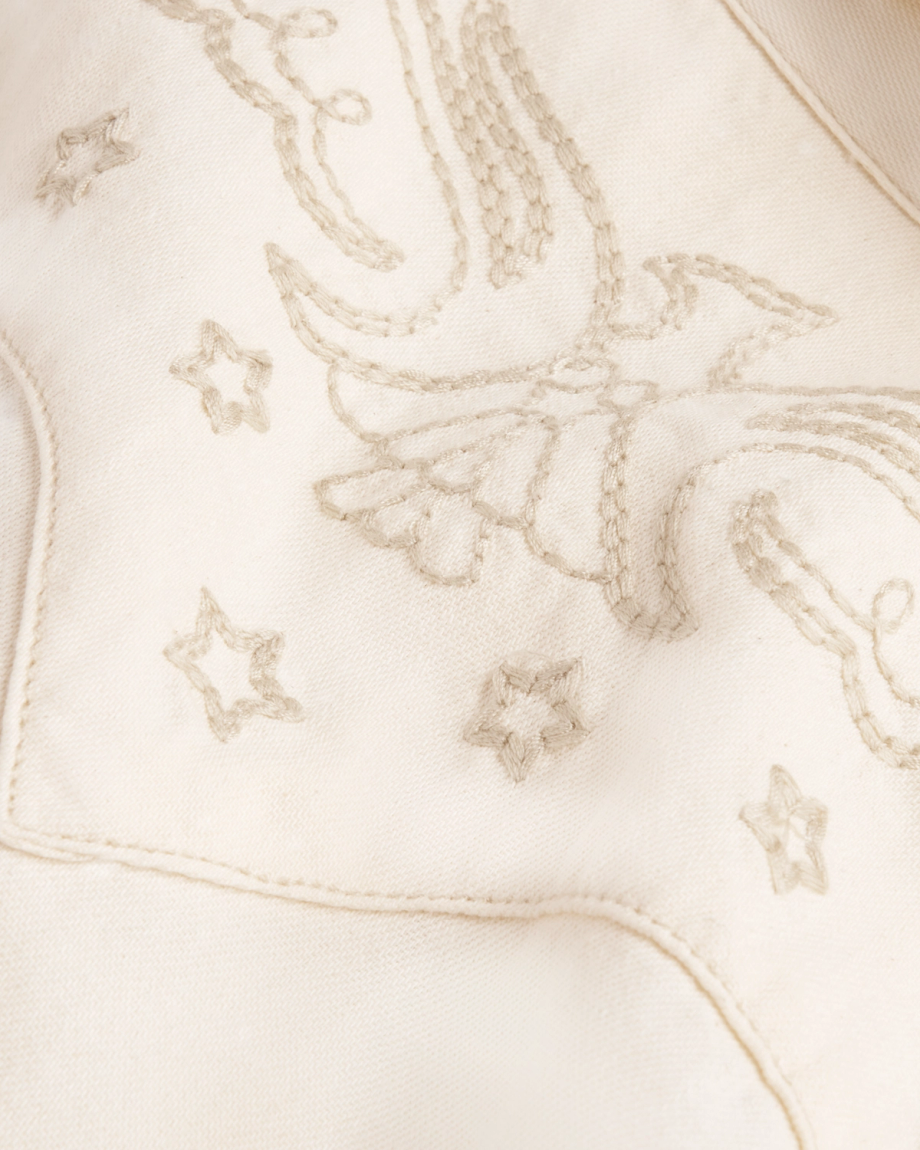 Closeup detail view of Women's Denim Pearl Snap (III) - Natural