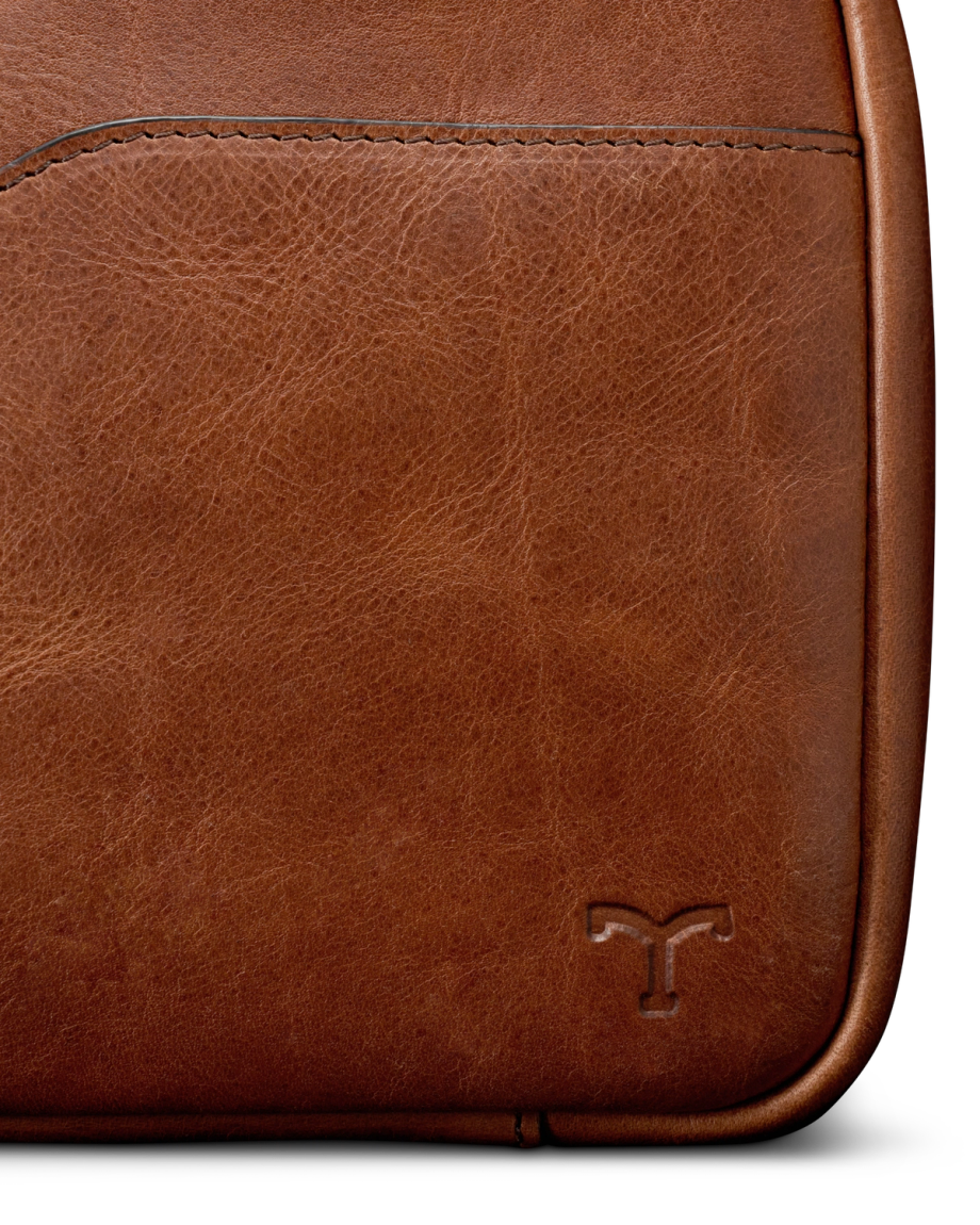 Closeup view of Bartlett Hanging Travel Kit - Cognac