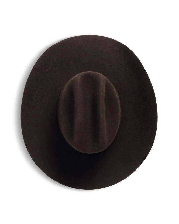 Top view of Cattleman Birthday X Hat - Dark Brown on plain background