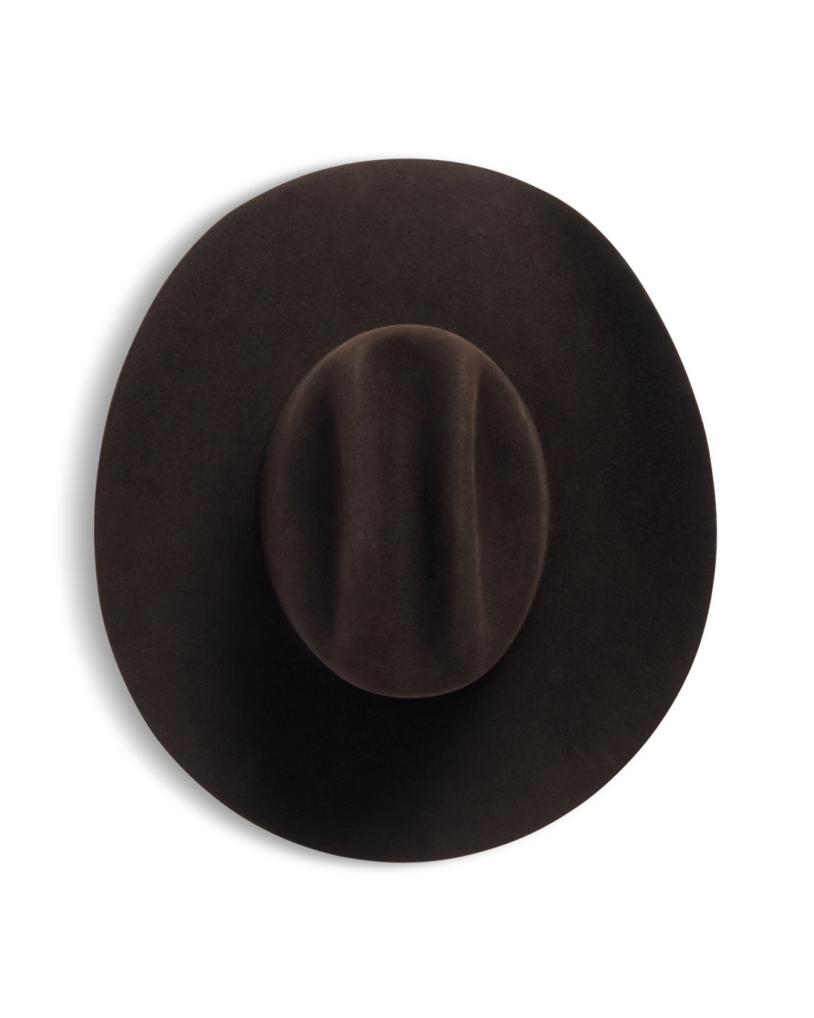 Top view of Cattleman Birthday X Hat - Dark Brown on plain background