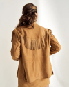 Back view of Women's Suede Shacket - Tan on model