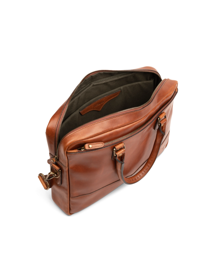 Top view of the Bartlett Slim Briefcase in Cognac