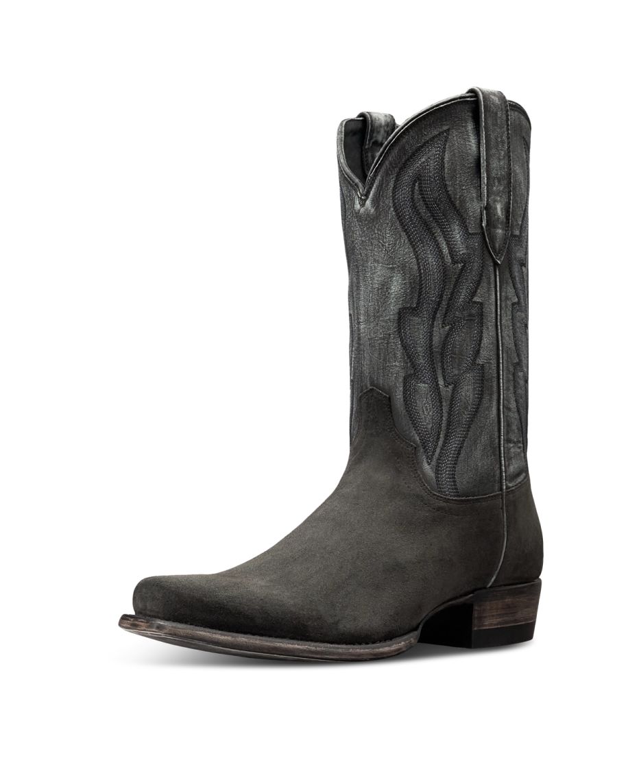 Quarterfront view of The Warren - Gunsmoke Suede on plain background