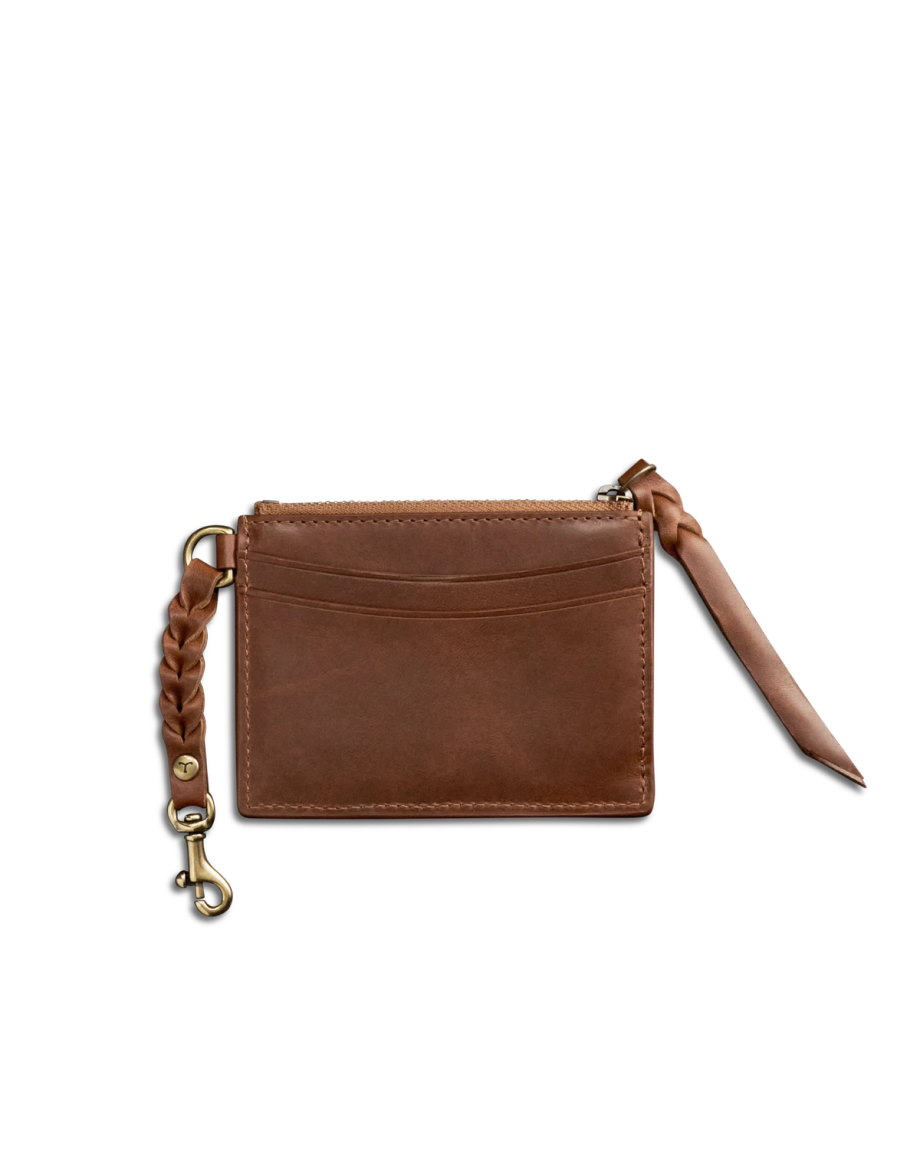 Back view of Women's Keychain Card Case - Saddle on plain background