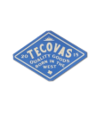 Blue diamond-shaped Tecovas logo with "Quality Goods Born in the West" and "2015" text. Includes a small Texas silhouette.