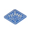 Blue diamond-shaped Tecovas logo with "Quality Goods Born in the West" and "2015" text. Includes a small Texas silhouette.