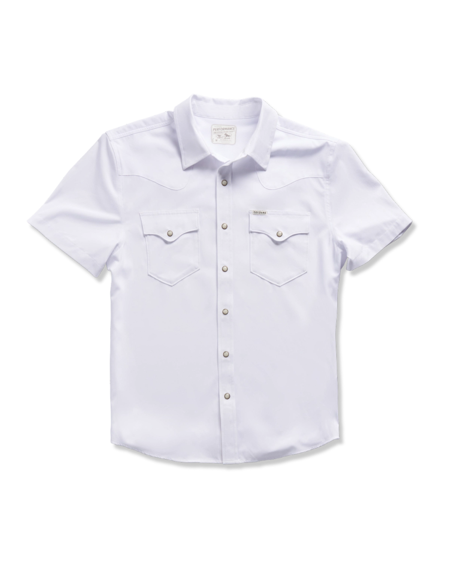 Closeup detail view of Men's Performance Western Pearl Snap SS - Classic Fit - White