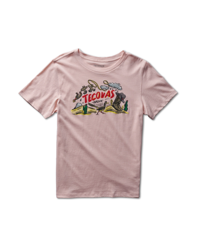 A Pink Tecovas t shirt against a plain background