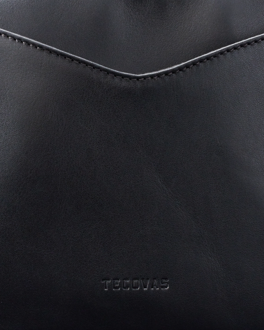 Closeup view of Horseshoe Topzip Crossbody - Black Cowhide