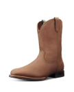 The Glen in Khaki Cowhide. A single brown leather cowboy boot crafted from khaki cowhide with a low heel, pull straps, and subtle stitched detailing, photographed against a plain white background.