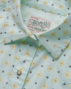 Closeup detail view of Women's Vintage Weight Sawtooth Cotton Pearl Snap - Green Ditsy