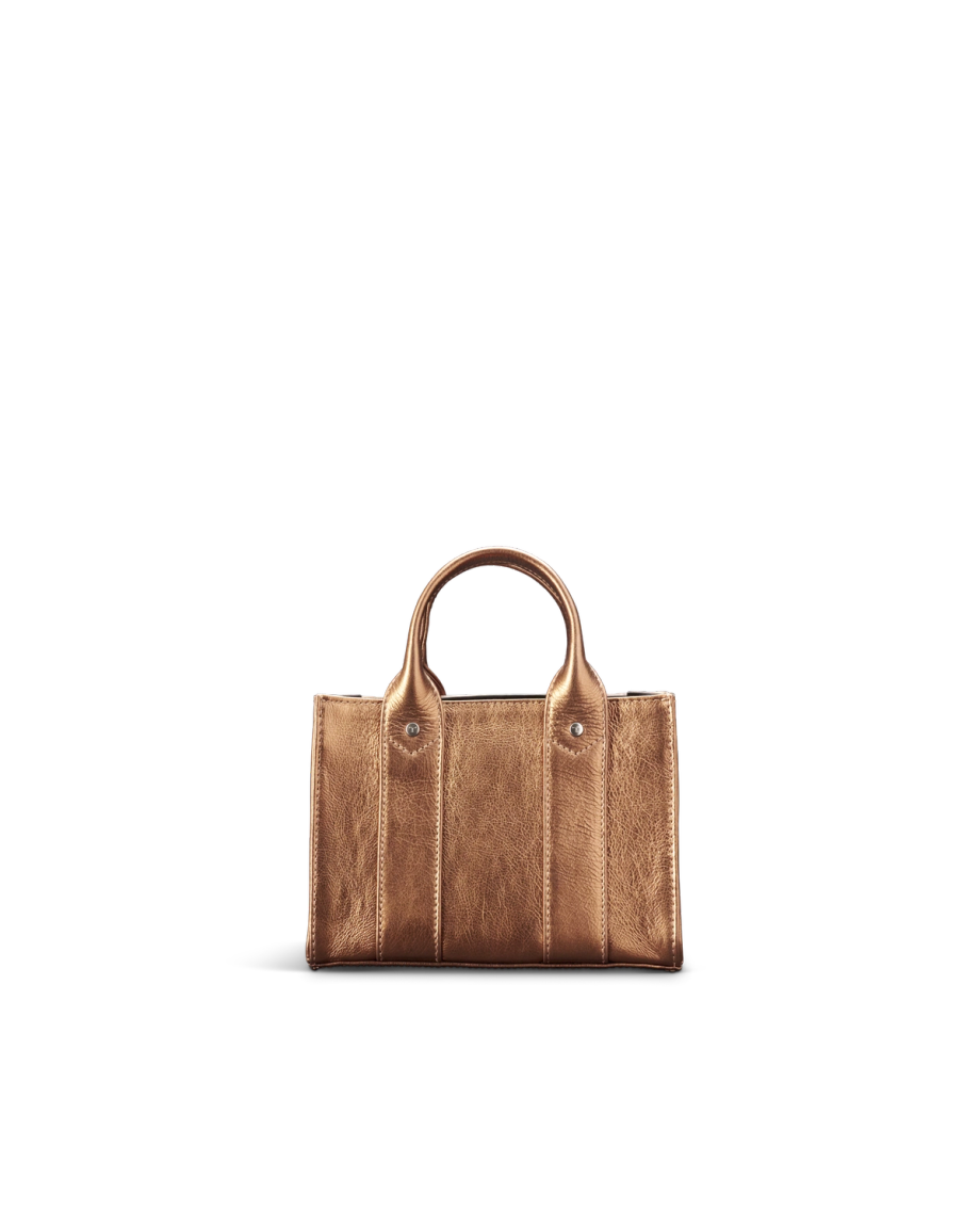 Back view of Mini Metallic Satchel - Copper Cowhide on plain background