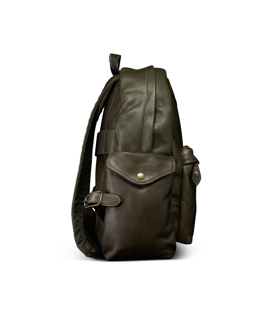 View of Men's Leather Backpack - Dark Olive