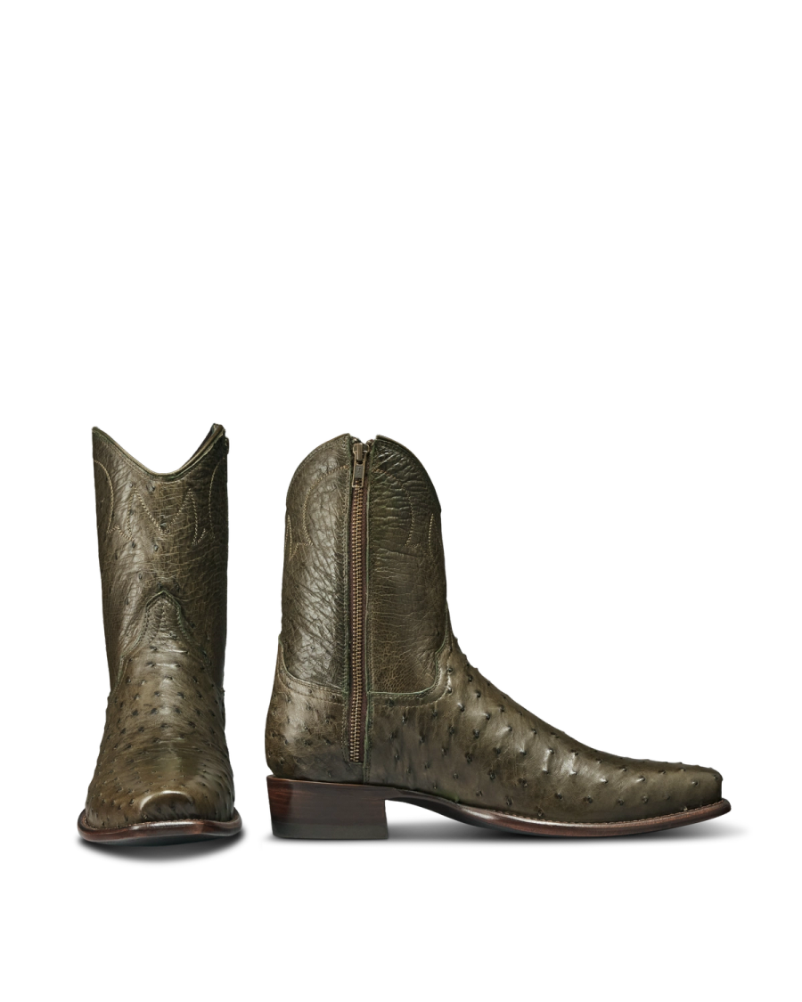 トレヴァ－・ブラウン The Jack in Dark Forest Ostrich - Men's Zip Boot | Tecovas