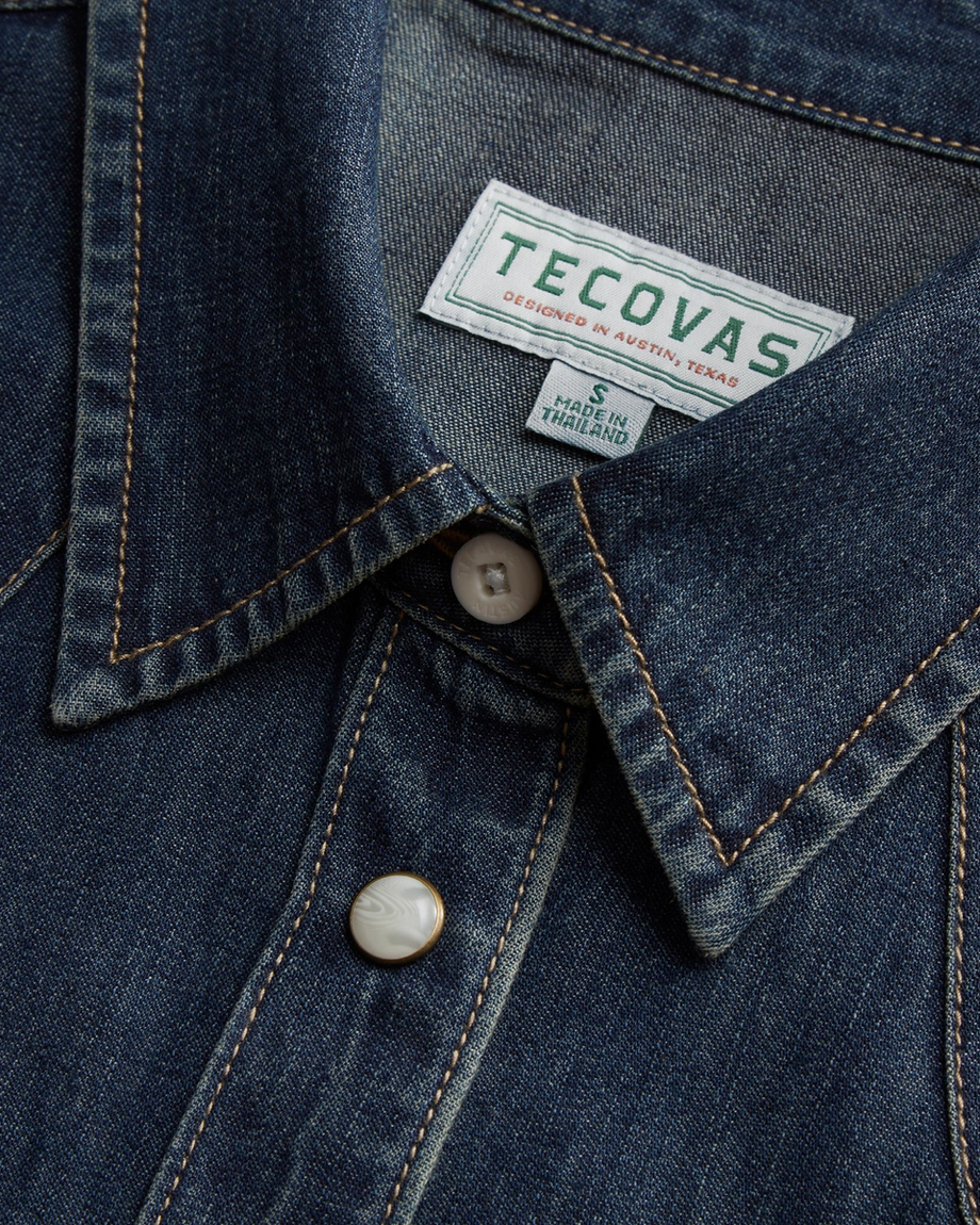 Closeup detail view of Women's Denim Pearl Snap (II) - Medium